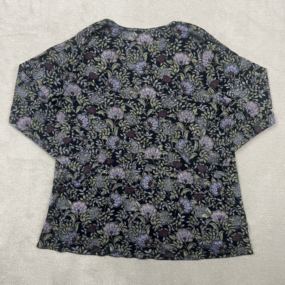 J. Jill T-Shirt Womens Large Black Floral Perfect Pima High-Low Long-Sleeve Tee - Picture 3 of 6
